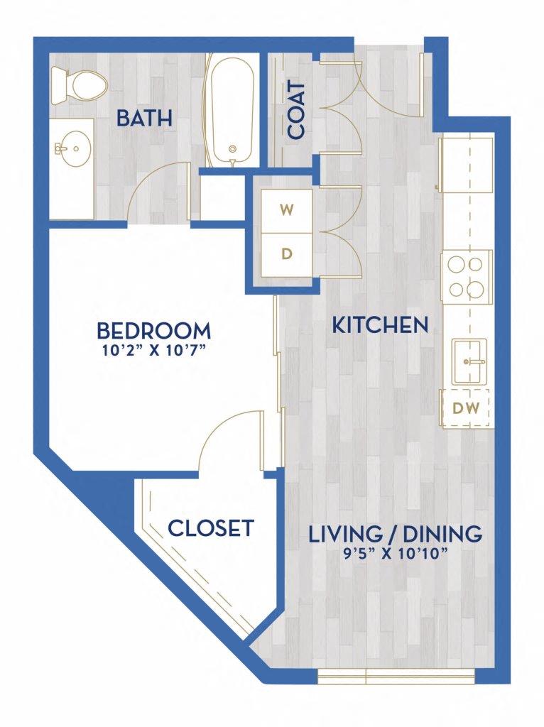 Floor plan layout diagram for B3 - Urban One Bed